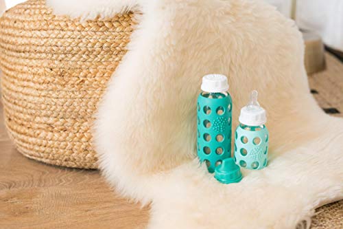 Lifefactory 4 Starter Baby Bottle Set in Mint/Blanket & in Kale/Blueberry Flat & Sippy Caps Stage 2 Nipples 10 Count