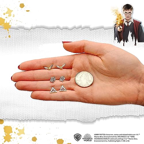 Harry Potter Jewelry, Stud Earrings Sets, 3 Pairs - HP, Deathly Hallows, and Golden Snitch, Gold Plated, Silver Plated