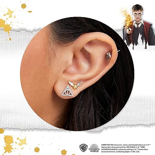 Harry Potter Jewelry, Stud Earrings Sets, 3 Pairs - HP, Deathly Hallows, and Golden Snitch, Gold Plated, Silver Plated