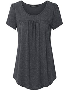 vinmatto women's scoop neck pleated blouse top tunic shirt(3xl,black)