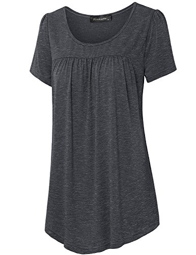 Vinmatto Women's Scoop Neck Pleated Blouse Top Tunic Shirt(3XL,Black)