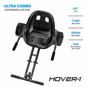 Hover-1 Ultra Electric Hoverboard & Go-Kart Combo | 7MPH Top Speed, 4HR Full Charge, Hand-Operated Rear Wheel Control, Adjustable Frame, Easy Installation