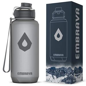 embrava 40oz water bottle - large with travel carry ring - wide leak proof drink spout - heavy-duty, bpa & bps free tritan plastic - best for sports, hiking, gym, men & women
