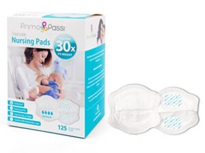 stay dry disposable nursing pads for breastfeeding, 125 count super absorbent, ultra comfortable, and individually wrapped leakproof - by primo passi