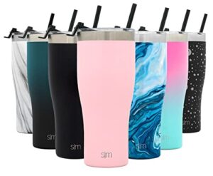 simple modern tumbler with clear flip lid and straw | reusable insulated water bottle stainless steel travel mug | slim cruiser collection | 32oz, blush