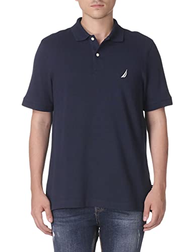 Nautica Men's Short Sleeve Cotton Pique Polo Shirt, Navy Solid, Medium