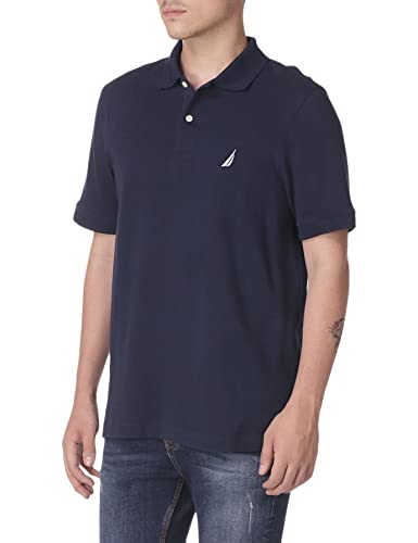 Nautica Men's Short Sleeve Cotton Pique Polo Shirt, Navy Solid, Medium