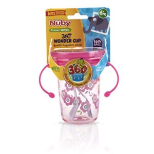 Nuby Tritan No Spill 2 Handle 360 Degree Printed Wonder Cup, Prints May Vary, 1pk