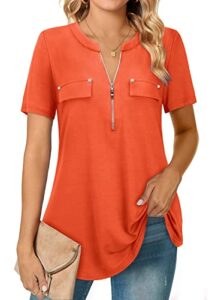 bulotus orange short sleeve tunic top, casual summer fashion 2022, business work shirt, plus size, xl