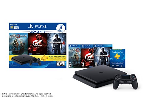 PlayStation 4 Slim (1TB) PS4 Hits Console Bundle includes God Of War, GT Sport, Uncharted 4 (Import Version)