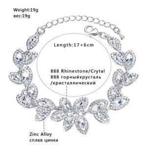 Mecresh Bride Jewelry Set Crystal Floral Leaf Crawler Chandelier Dangle Earring Bracelet Wedding Prom 2022 Fashion Jewelry Silver