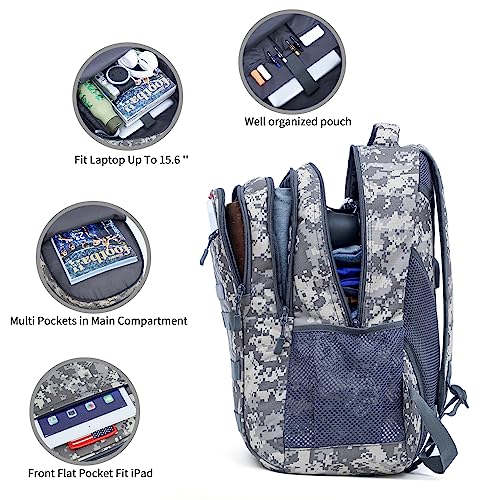 outdoor plus Camo Backpack,Military Teen Boys Backpacks for School, Army Bookbag with USB Charging Port,40L