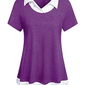 Kimmery Business Casual Tops for Women Summer Shirts for Women 2023 Trendy Womens Short Sleeve Tops for Women 2023 Purple XL