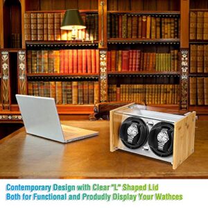 Watch Winder Box for Automatic Watches or Rolex Double Spacious for Any Size, Craftsmanship Bamboo Wood Patent Housing Case, AC or Battery Powered Super Quiet Japanese Motor by Watch Winder Smith ®