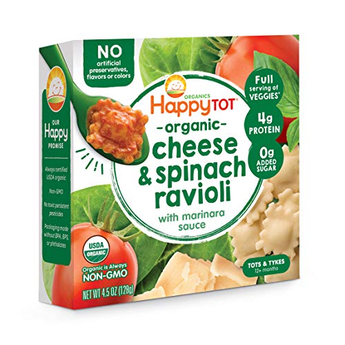 Happy Tot Organics Love My Veggies Bowl, Cheese & Spinach Ravioli with Marinara Sauce, 4.5 Ounce Pouch (Pack of 8) packaging may vary