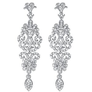 mecresh silver vintage style wedding crystal rhinestone cluster chandelier hollow dangle earrings