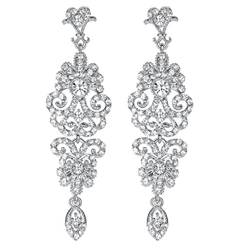 mecresh Silver Vintage Style Wedding Crystal Rhinestone Cluster Chandelier Hollow Dangle Earrings