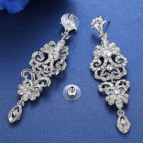 mecresh Silver Vintage Style Wedding Crystal Rhinestone Cluster Chandelier Hollow Dangle Earrings