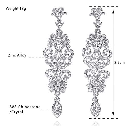 mecresh Silver Vintage Style Wedding Crystal Rhinestone Cluster Chandelier Hollow Dangle Earrings