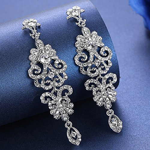 mecresh Silver Vintage Style Wedding Crystal Rhinestone Cluster Chandelier Hollow Dangle Earrings