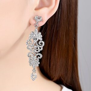 mecresh Silver Vintage Style Wedding Crystal Rhinestone Cluster Chandelier Hollow Dangle Earrings