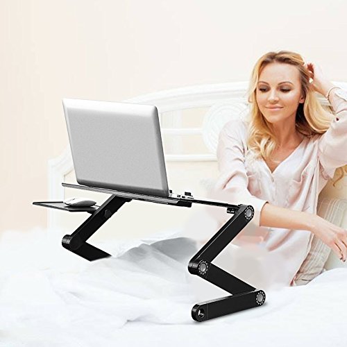 Portable Laptop Stand, 360 Degree Adjustable Foldable Computer Tablet Notebook Table Desk Holder Rack with Mouse Tray for Bed Red (Black-Dual Fan)