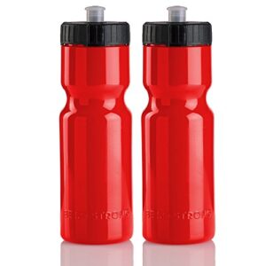 50 strong sports squeeze water bottle 2 pack – 22 oz. bpa free easy open push/pull cap – usa made (red)