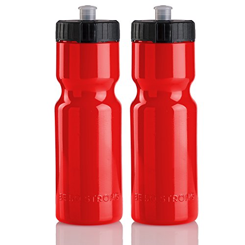 50 Strong Sports Squeeze Water Bottle 2 Pack – 22 oz. BPA Free Easy Open Push/Pull Cap – USA Made (Red)