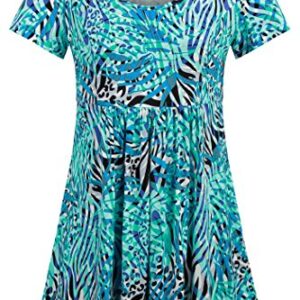 Tencole Womens Blouses and Tops Dressy Summer Tunic Tops Round Neck Cyan