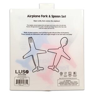 Kids' Airplane Fork & Spoon Set, Stainless Steel & Silicone