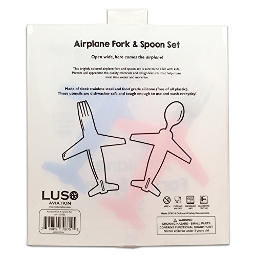 Kids' Airplane Fork & Spoon Set, Stainless Steel & Silicone