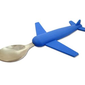 Kids' Airplane Fork & Spoon Set, Stainless Steel & Silicone