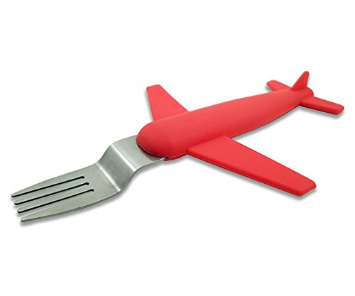 Kids' Airplane Fork & Spoon Set, Stainless Steel & Silicone