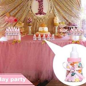 MACTING 2 Dozens 3.5 Inch Feeding Bottle Candy Box with 5 Pcs Artificial Flower Rose for Baby Shower Favor Gift Decoration (Pink)