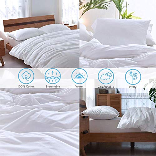 ATsense Duvet Cover King Size, 100% Washed Cotton Linen Feel Super Soft Comfortable, 3-Piece White Duvet Cover Bedding Set, Durable and Easy Care, Simple Style Farmhouse Comforter Cover