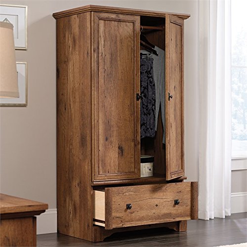 Pemberly Row Traditional Style Wardrobe Armoire with Drawer in Vintage Oak