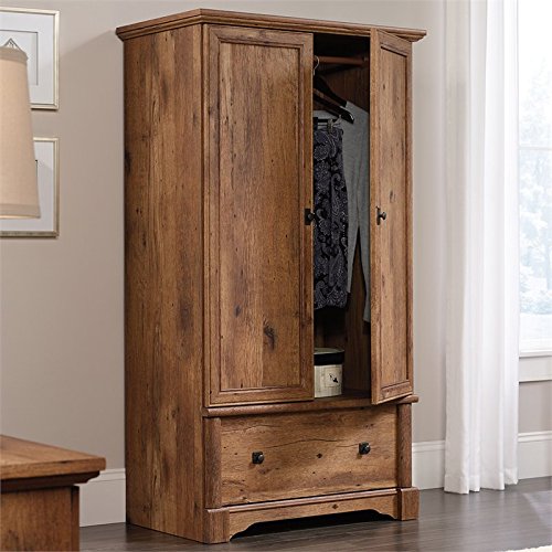Pemberly Row Traditional Style Wardrobe Armoire with Drawer in Vintage Oak