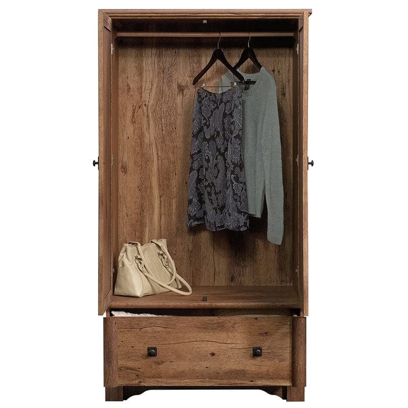 Pemberly Row Traditional Style Wardrobe Armoire with Drawer in Vintage Oak
