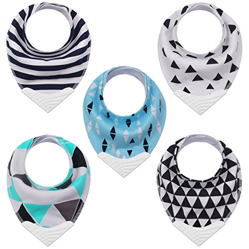 Teething Bibs Baby Bibs Bandana Drool Bib with BPA-Free Silicone Teether for Boys & Girls, Babies & Toddlers by Giftty (5-Pack)