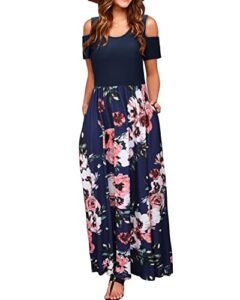 styleword womens 2023 fashion summer floral wedding guest maxi long dress with pocket cold shoulder casual(floral04,l)