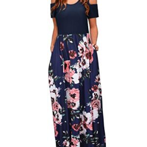 STYLEWORD Womens 2023 Fashion Summer Floral Wedding Guest Maxi Long Dress with Pocket Cold Shoulder Casual(Floral04,L)