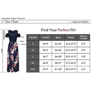 STYLEWORD Womens 2023 Fashion Summer Floral Wedding Guest Maxi Long Dress with Pocket Cold Shoulder Casual(Floral04,L)