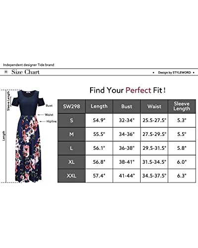 STYLEWORD Womens 2023 Fashion Summer Floral Wedding Guest Maxi Long Dress with Pocket Cold Shoulder Casual(Floral04,L)