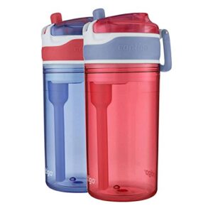 contigo snack hero water bottle set, 2-in-1 water bottle with 4oz snack compartment & 13oz spill-proof water bottle - red & blue