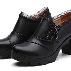 DADAWEN Women's Casual Zipper Lace Platform Mid-Heel Square Toe Oxfords Dress Shoes Black US Size 8