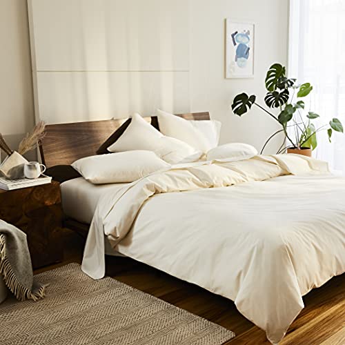 Brooklinen Luxury Sateen Duvet Cover - 100% Cotton, Full/Queen Size in Cream with Extra-Long Corner Ties and Button Closure| Best Luxury Sheets