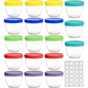 youngever 18 pack baby food storage, 4 oz baby food containers with lids, 6 assorted colors, with lids labels