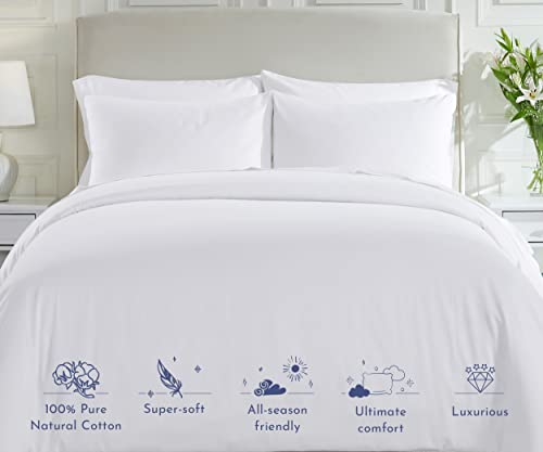 California Design Den Duvet Cover, Queen Size 400 Thread Count Sateen 3 Piece Bedding Set, 100% Pure Cotton Comforter Cover, Two Pillow Shams, Button Closure, Corner Ties, Bright White