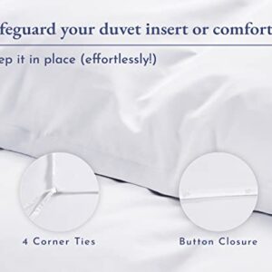 California Design Den Duvet Cover, Queen Size 400 Thread Count Sateen 3 Piece Bedding Set, 100% Pure Cotton Comforter Cover, Two Pillow Shams, Button Closure, Corner Ties, Bright White