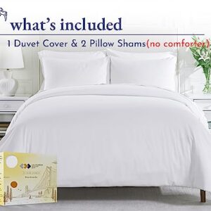 California Design Den Duvet Cover, Queen Size 400 Thread Count Sateen 3 Piece Bedding Set, 100% Pure Cotton Comforter Cover, Two Pillow Shams, Button Closure, Corner Ties, Bright White